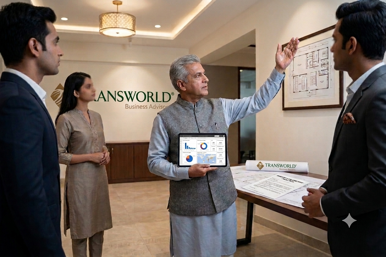 Advisor presenting market insights to business clients